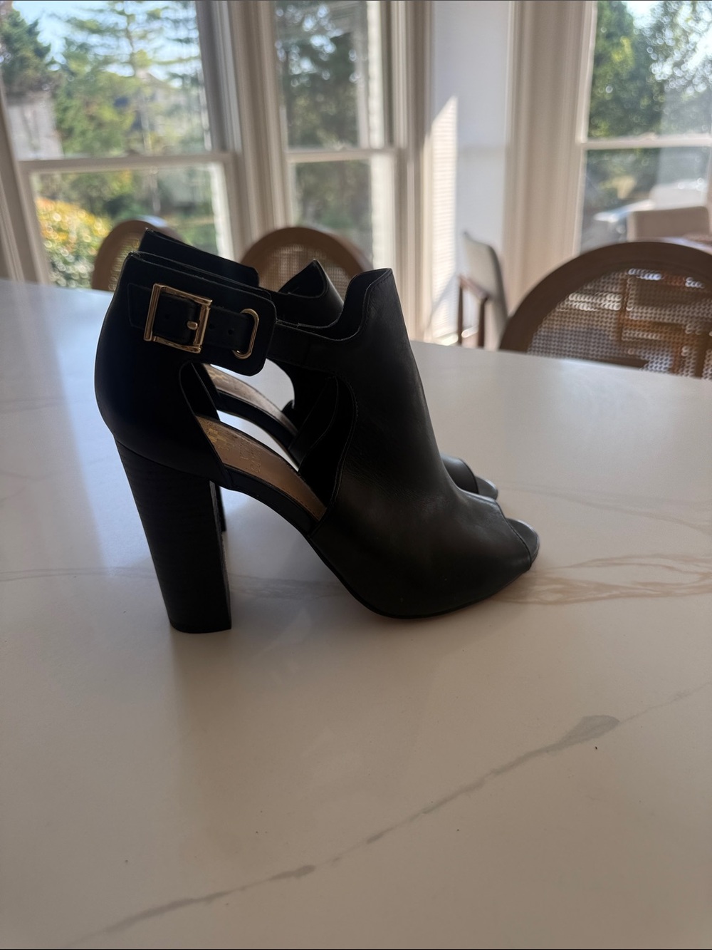 Vince Camuto Black Cutout Peep-Toe Block Heel Sandals